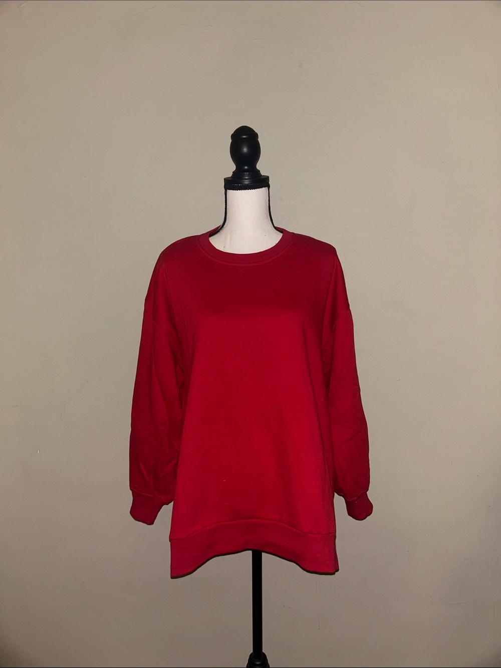 Zara Bright Red Ribbed Crewneck Sweatshirt